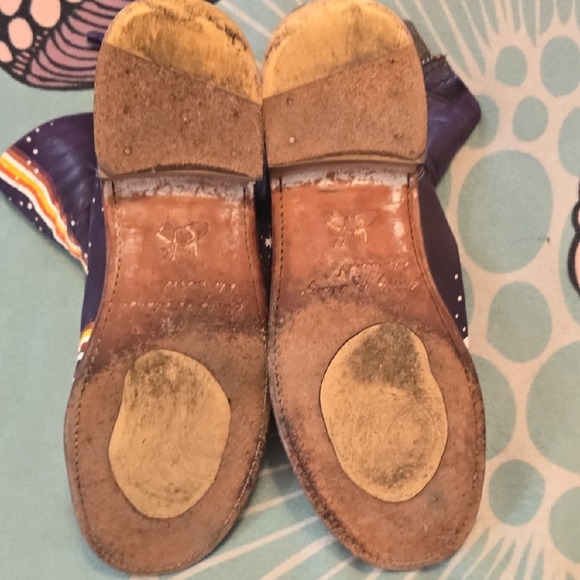 Unique Hand Painted Fluevog Purple Starry Night Ankle Boots Women's Size 9W - Picture 12 of 12